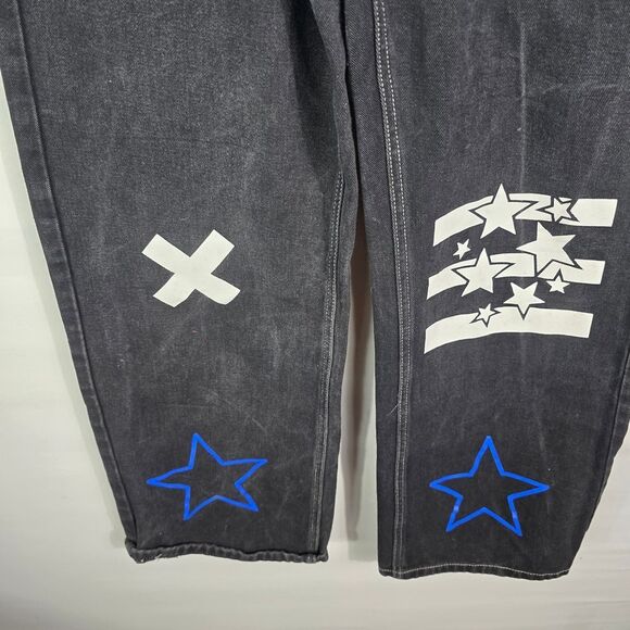 Mauv Studio Black Star Letter Graphic Cargo Jeans Size S - Picture 6 of 12